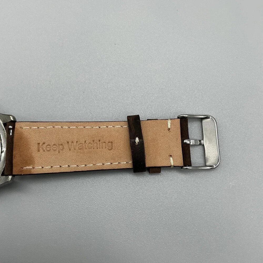 Eddie Bauer Men Watch 43mm Black Dial Silver Tone Brown Leather 2741 New Battery